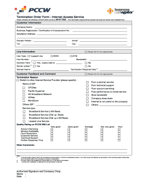 Termination Order Form Internet Access Service 2519 7233