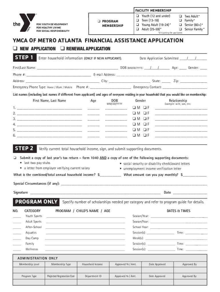 Ymca Financial Assistance Application  Form