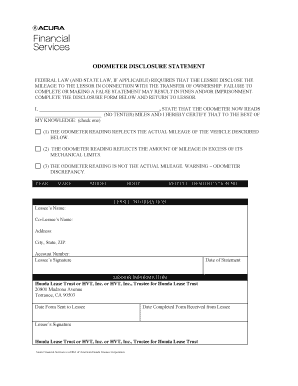 Financial Odometer Disclosure Statement  Form