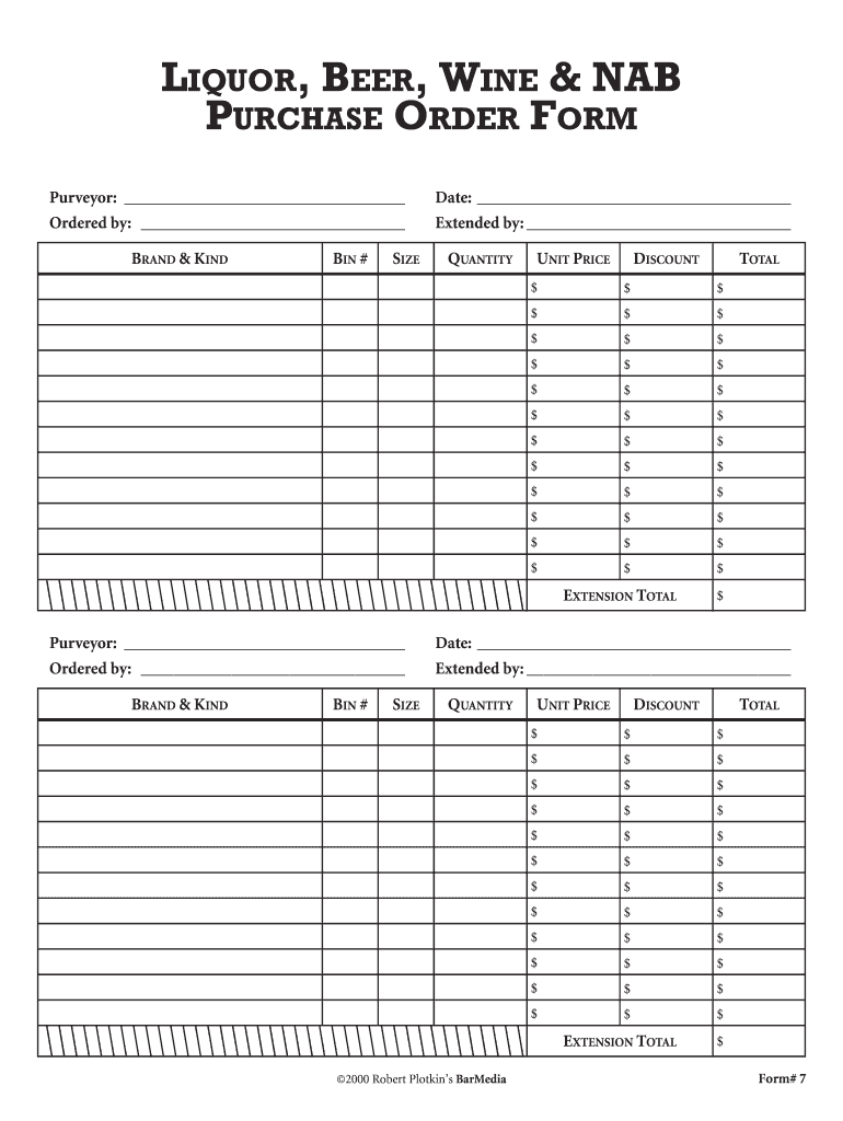 Liquor Order Form