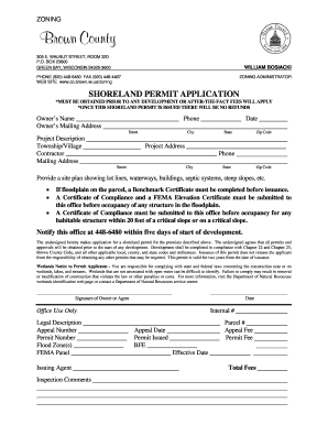 SHORELAND PERMIT APPLICATION Brown County Co Brown Wi  Form