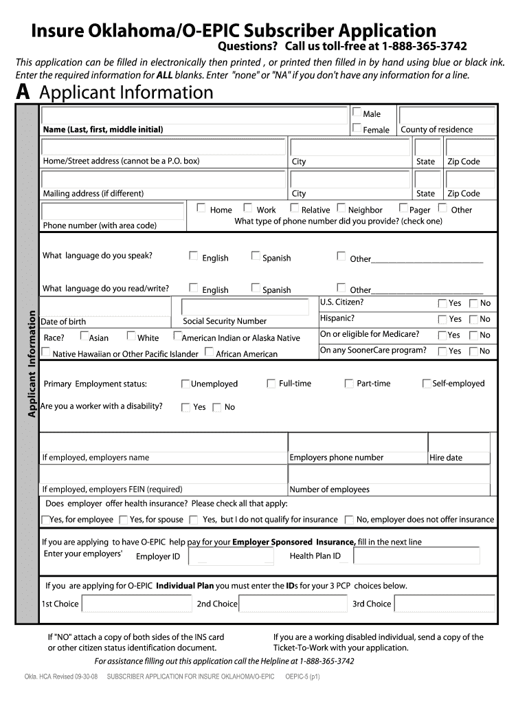  Insure OklahomaO EPIC Subscriber Application  Foundation for    Coverageforall 2008-2024