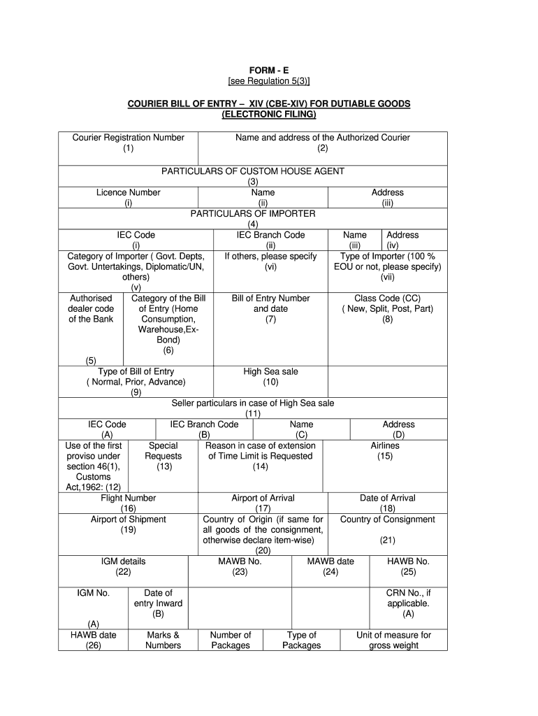 Bill of Entry Sample PDF  Form