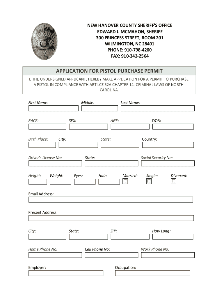 New Hanover County Gun Permit  Form