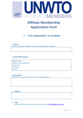 Affiliate Membership Application Form World Tourism Organization