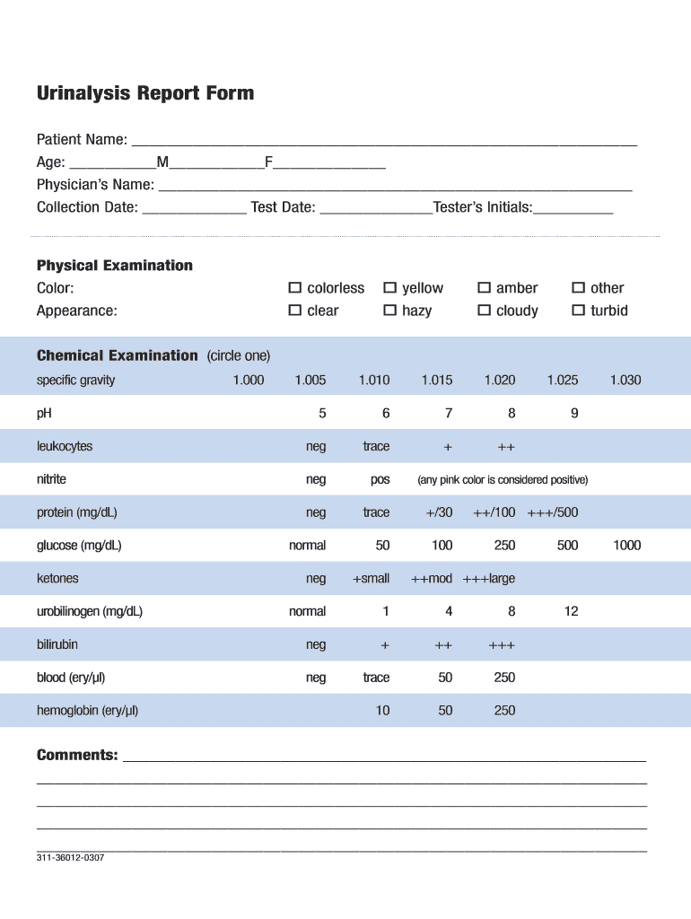 Urinalysis Dipstick Results Form PDF