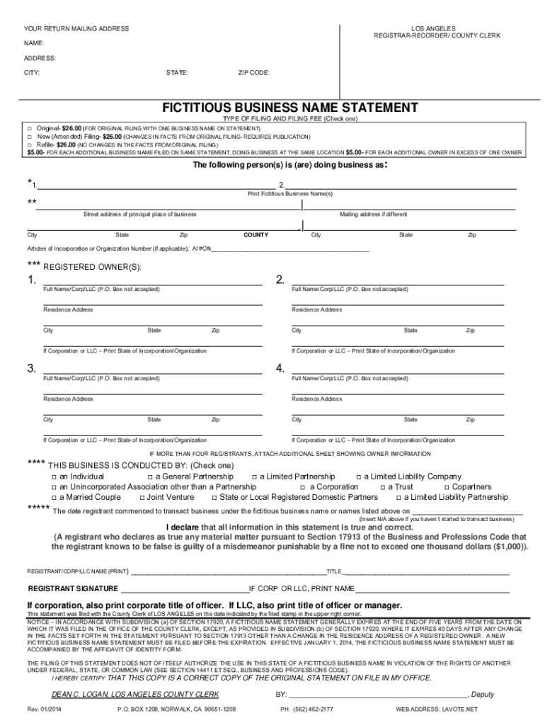  California Fictitious Name 2014-2024