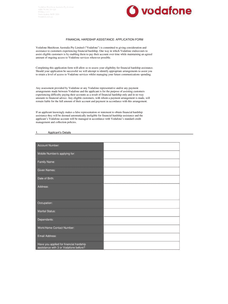 Vodafone Financial Hardship  Form