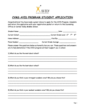 Avid Application  Form