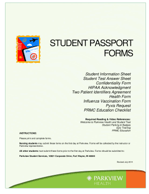 Student Passport Forms Parkview Health