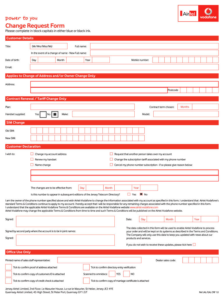 Airtel Sim Swap  Form