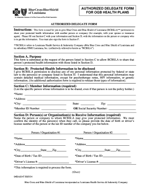 Authorized Delegate Form Blue Cross and Blue Shield of Louisiana