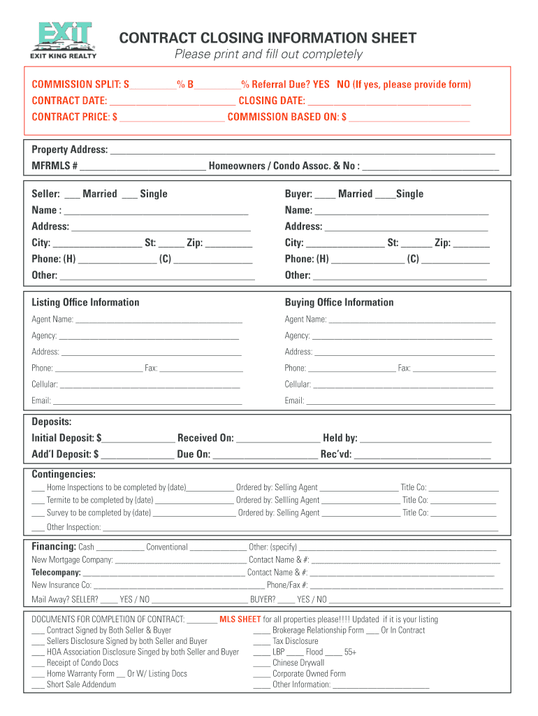 Closing Information Sheet