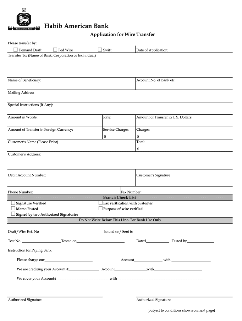 Bank Wire Form