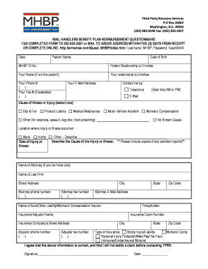 Mail Handlers Benefit Plan Reimbursement Questionnaire  Form