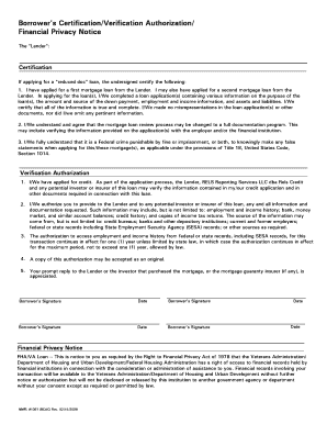 Borrower Certification Verification Authorization Financial Privacy Notice Form