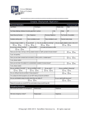 Elder Caregiver Senior Care Job Application Form Nanny Taxes