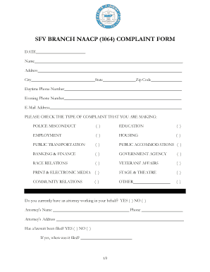 Naacp School Student Complaint Form Model