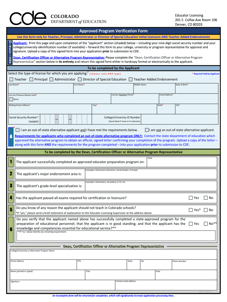 Get and Sign Colorado Approved Program Form 2012