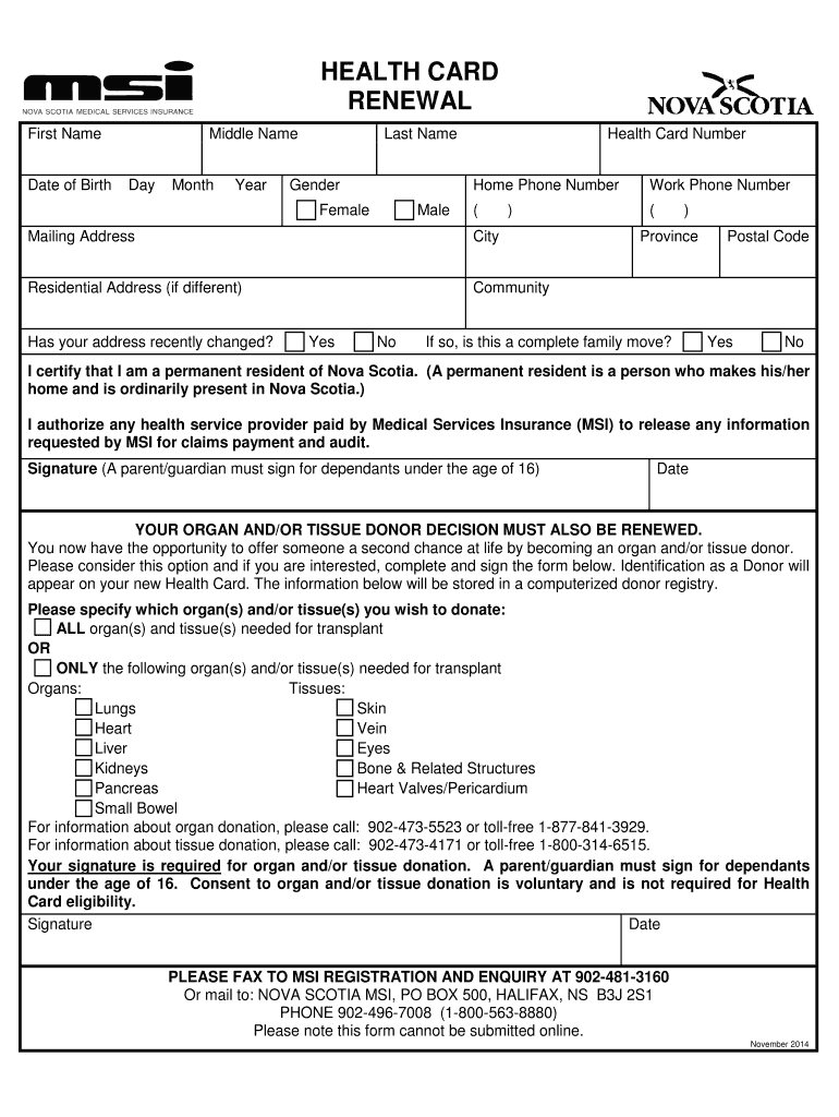  Msi Health Card Renewal 2020