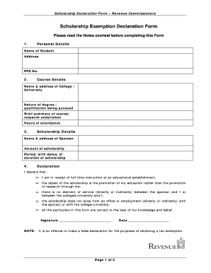 Scholarship Exemption Declaration Form