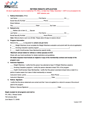 RETIREE REBATE APPLICATION FPL Com  Form