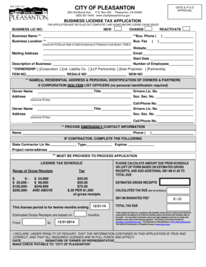 Pleasanton Business License  Form