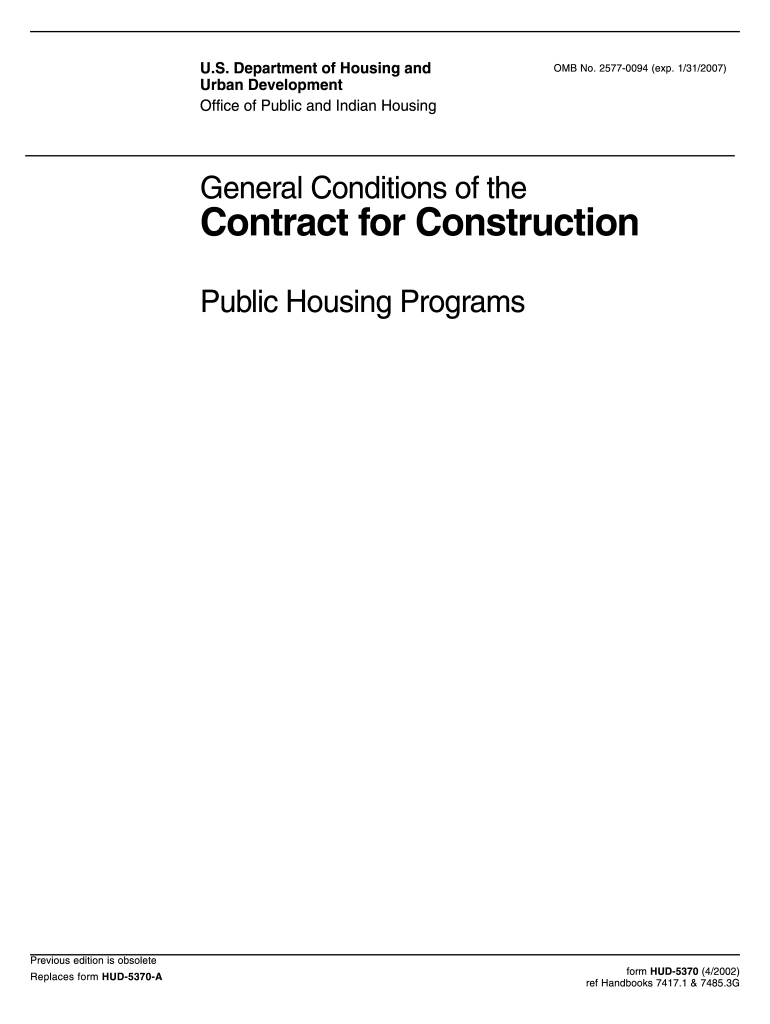  HUD Form 5370 General Conditions of the Contract for Construction Habd 2002