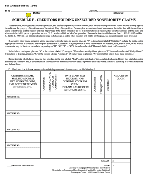 Bankruptcy Schedule F Template  Form