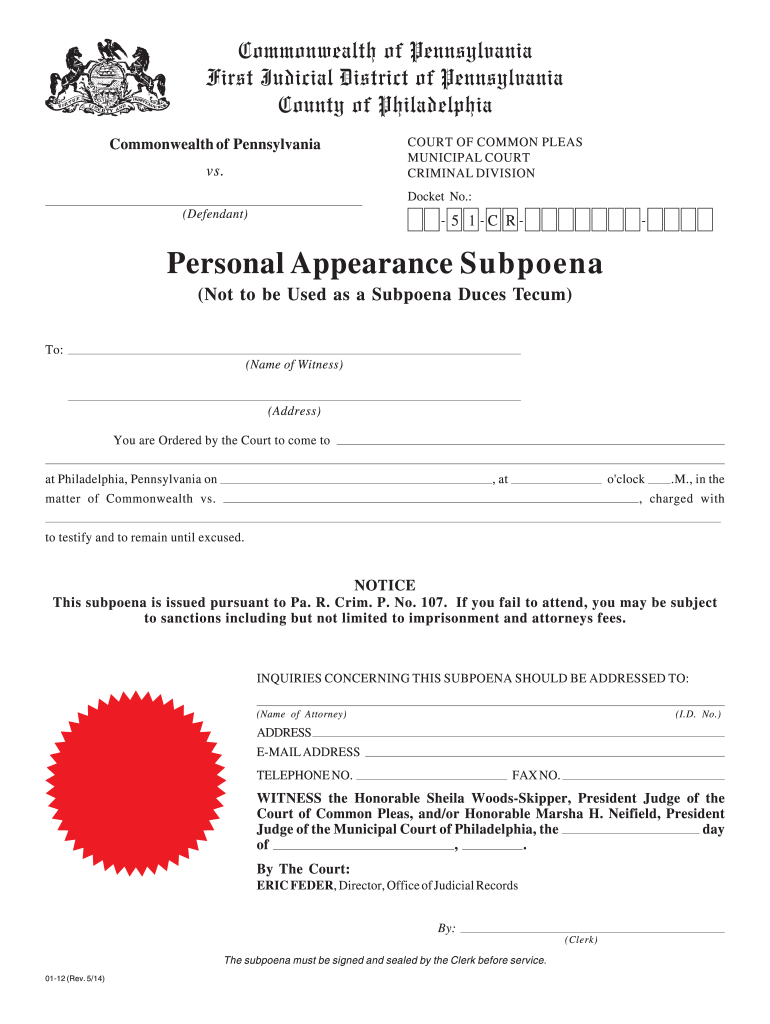  Philadelphia Subpoena 2014-2024