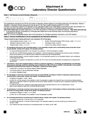 Laboratory Director Questionnaire College of American Pathologists Cap  Form