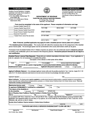 Application for Handicapped License Plate or Placard Hamilton  Form
