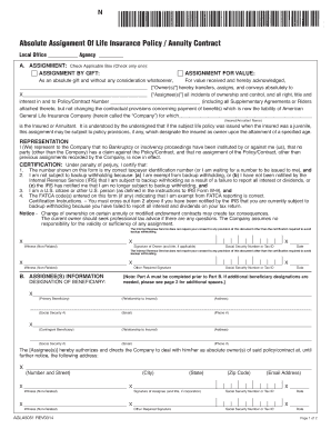 Absolute Assignment of Life Insurance Policy Annuity Contract  Form