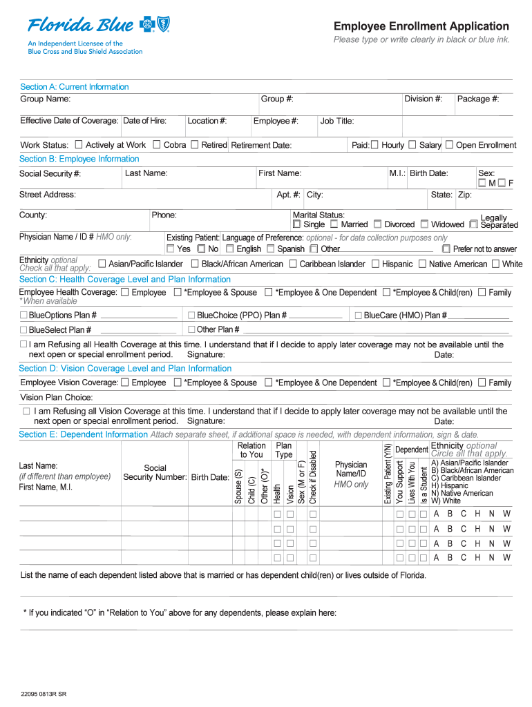  Employee Enrollment Application BCBSFL Florida Blue 2013