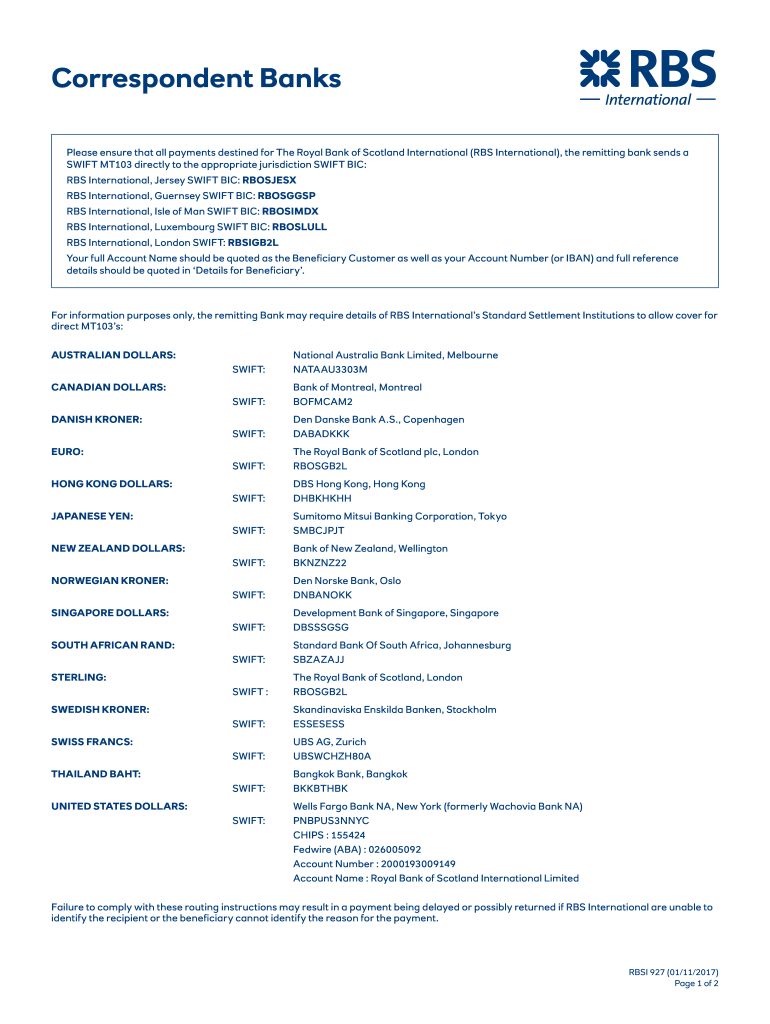  Please Ensure that All Payments Destined for the Royal Bank of Scotland International RBS International, the Remitting Bank Send 2017-2024