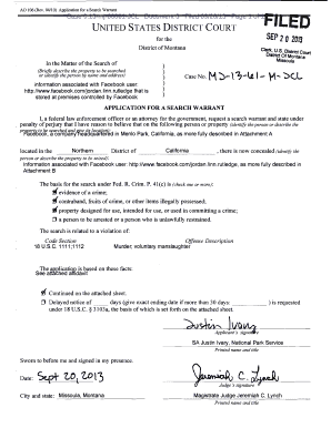 Facebook Search Warrant Template  Form
