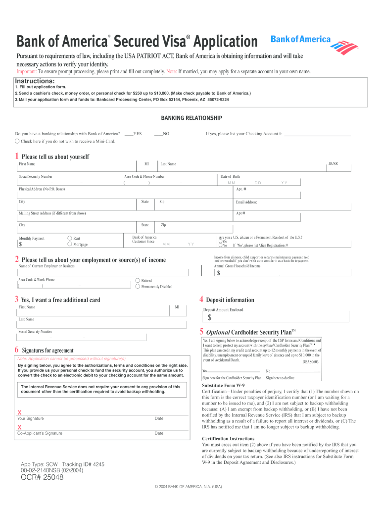 Bank of America Secured Visa Application Forms Arena