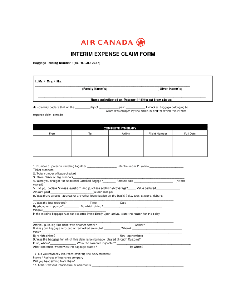 Air Canada Claim Form