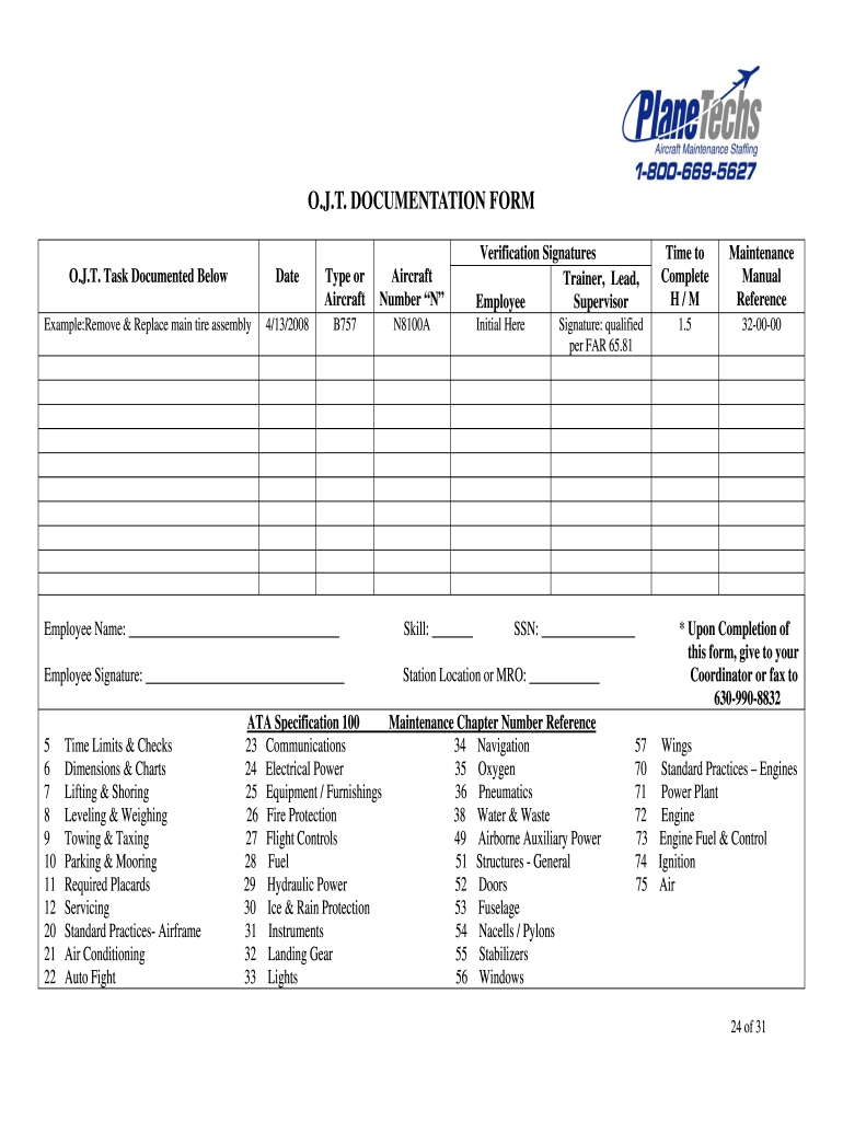 Ojt Documentation Sample  Form