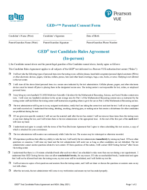 Ged Test Candidate Rules Agreement  Form