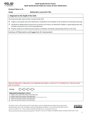 Equip Rubric Math Form