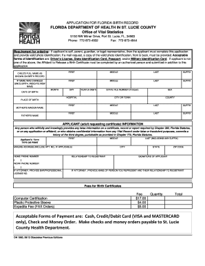 Birth Certificate Application Form