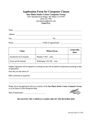  Computer Training Form 2007-2024