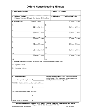 Oxford House Meeting Minutes  Form