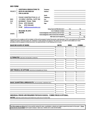 Construction Bid Template PDF  Form