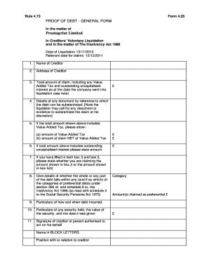 Proof of Debt Form Example