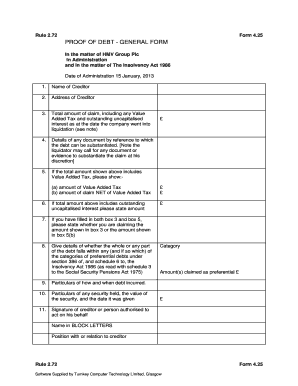 Proof of Debt  Form