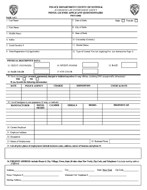 Police Department County of Suffolk Pistol License Applicant  Form