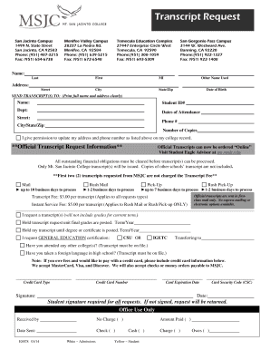 Msjc Transcript Request  Form