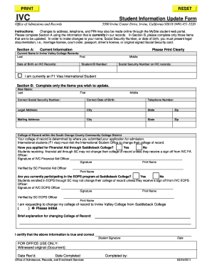 Student Information Change Form Irvine Valley College Ivc